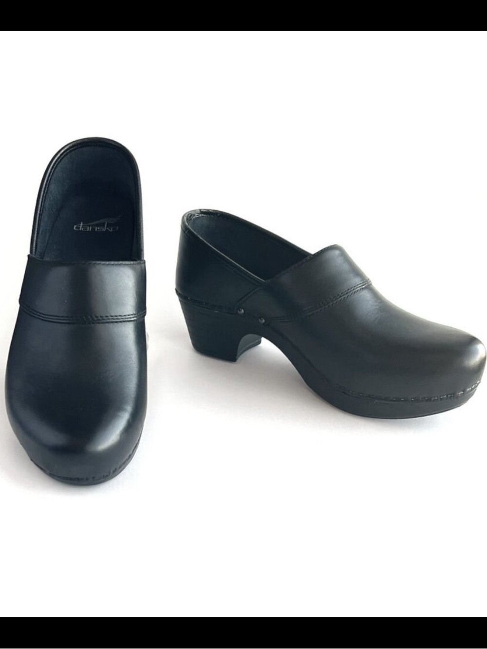 Dansko Black Leather Clog Mules